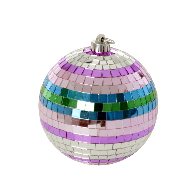 RICE Disco Bal met Funky Strepen - Roze, Zilver, Groen, Blauw - Medium