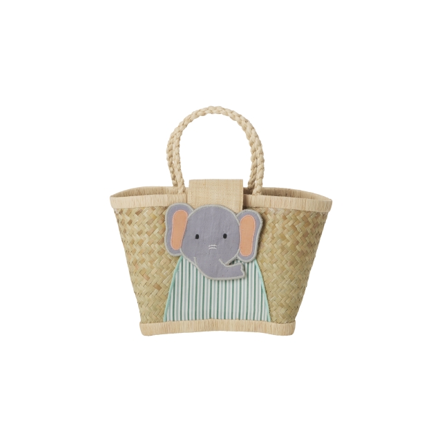 RICE Raffia kindertas met olifant sluiting - (KIBAG-ELEP)