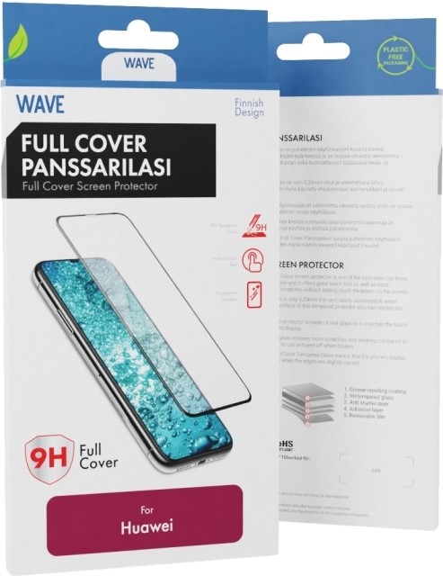 Wave Full Cover gepantserd glas, Huawei P30 Lite, zwart