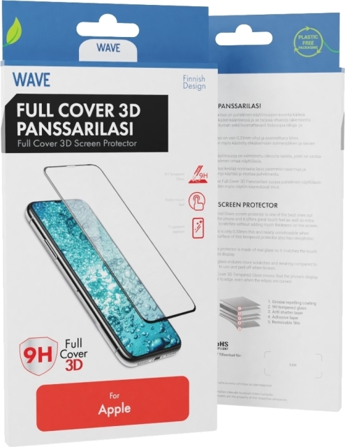 Wave Full Cover gepantserd glas, iPhone 12 mini, zwarte rand