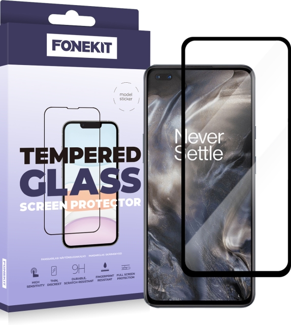 FoneKit Full Cover gepantserd glas, OnePlus Nord / Nord 2 / Nord 2T