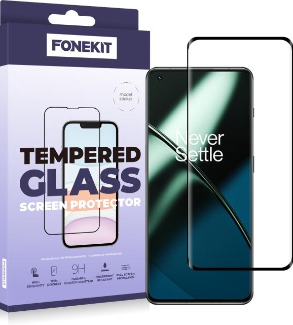 FoneKit Full Cover gepantserd glas, OnePlus 11, zwart