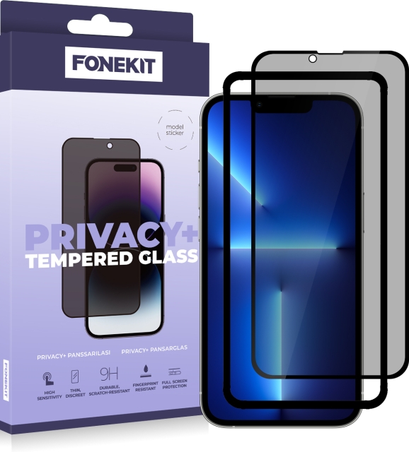 FoneKit Privacy+ Volledige hoes, iPhone 13 Pro Max / 14 Plus, zwart