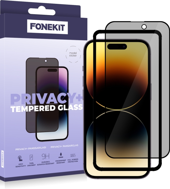 FoneKit Privacy+ Volledige hoes, iPhone 14 Pro, zwart