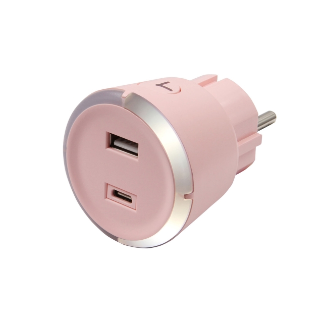 CAPiDi Säkerhetstimer USB A+C 1-4 3.4A Rosa