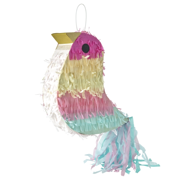 RICE Pinata in vogelvorm - Roze, Geel, Blauw - Groot