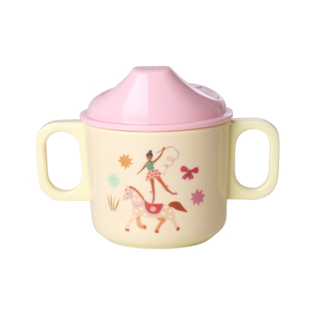 RICE Melamine 2-Hendel babybeker met kermisopdruk - Roze - 250 ml
