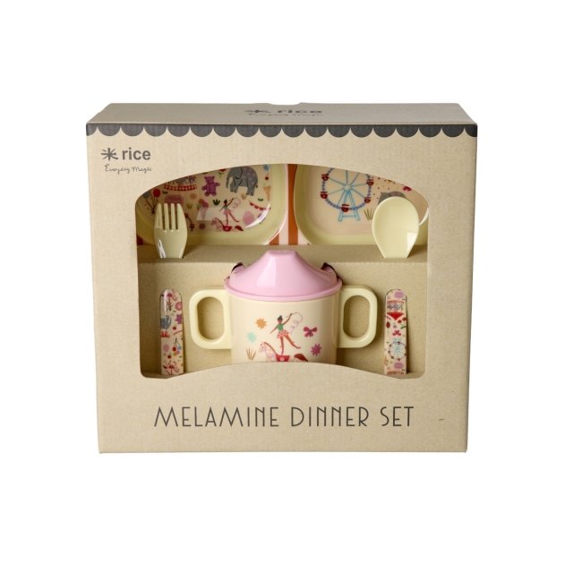 RICE Melamine Babyset - Kermisprint - Roze