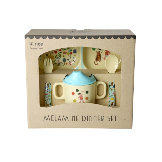 RICE Melamine Baby Diner Set - Kermis Print - Mint en Blauw