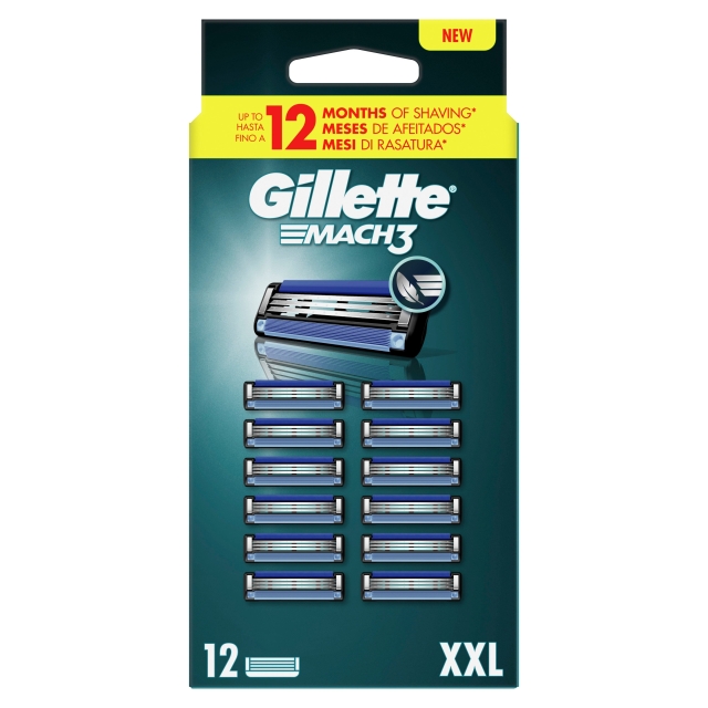 Gillette Mach3 Scheermesjes voor mannen - Blauw/Zwart - 12 stuks