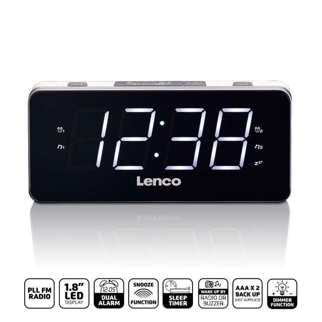Lenco PLL FM wekkerradio groot en duidelijk 1.8" LED display Wit