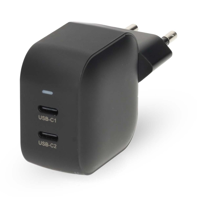Nedis Oplader | 45 W | GaN | PD3.0 | Snellaad functie | 2.25 / 3.0 A | Outputs: 2 | 2x USB-C™ | Automatische Voltage Selectie | Zwart