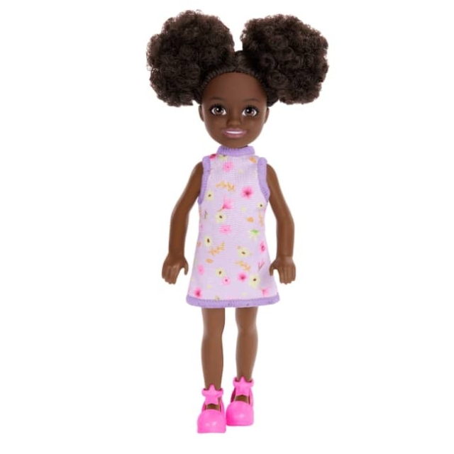 Barbie Chelsea Pop, Kleine Pop - Paarse Bloemen Jurk Met Ruimte Buns & Bruine Ogen (HXM96)
