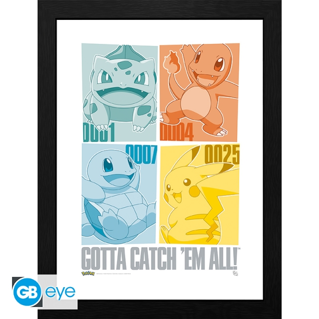 Abysse Ingelijste print Pikachu & Kanto starters - 30,5 x 40,6 cm
