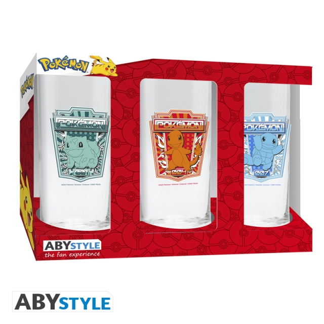 Abysse Pokemon Glazen Set - 3 x 14cm Hoogte, 6cm Diameter