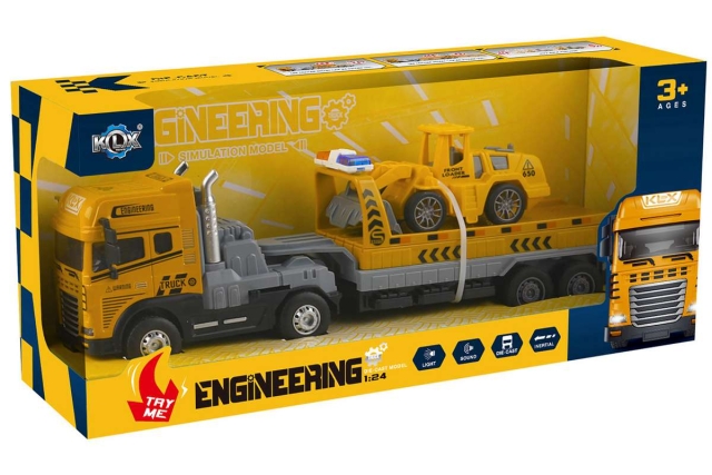 KLX Die-cast vrachtwagen met hanger, bulldozer licht & geluid (534678)