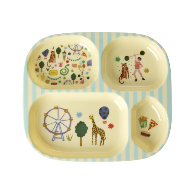 RICE Melamine Kids 4 Kamer Bord met Kermisprint - Mint