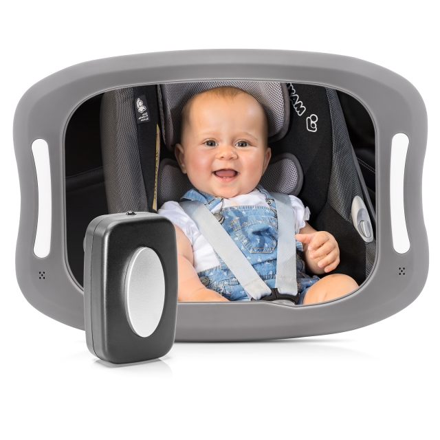 Reer BabyView Autospiegel met Licht - Grijs - 29 x 8 x 24 cm