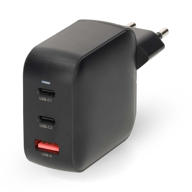 Nedis Oplader | 100 W | GaN | PD3.0 | Snellaad functie | 2.5 / 3.0 / 5.0 A | Outputs: 3 | USB-A / 2x USB-C™ | Automatische Voltage Selectie | Zwart
