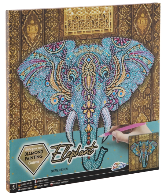 Grafix Diamond schilderij op canvas - Olifant 30 x 30 cm - (K-260010)