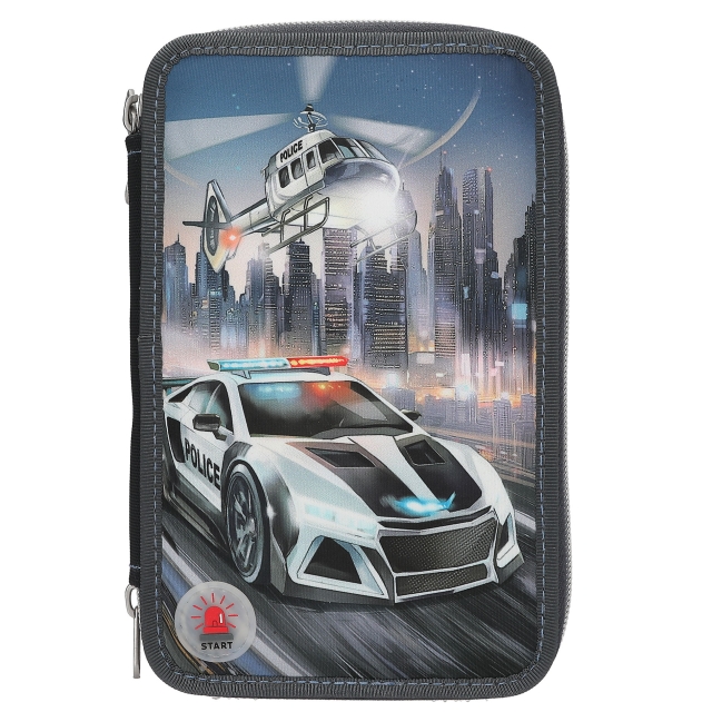 Dino World Monster Cars drievoudig etui met LED, politieauto - (0413333)