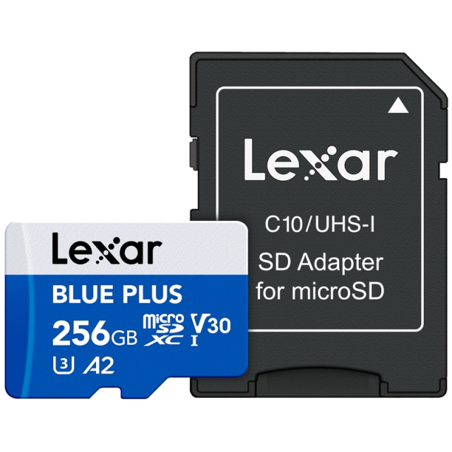 Lexar MicroSDHC Blue Plus UHS-I met SD-adapter 256 GB