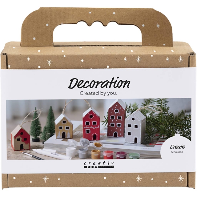 Mini Craft Kit Decoratie - Huizen - kerstkleuren (977825)