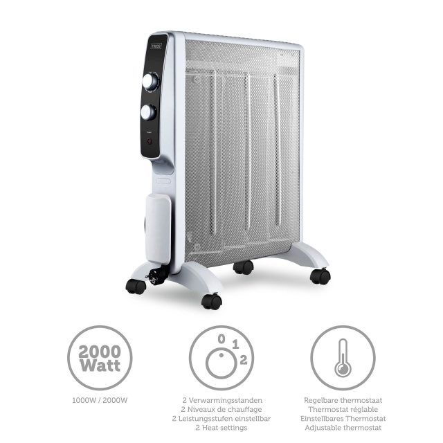 Trebs Mobiele micathermische elektrische kachel op wielen 2000W Wit