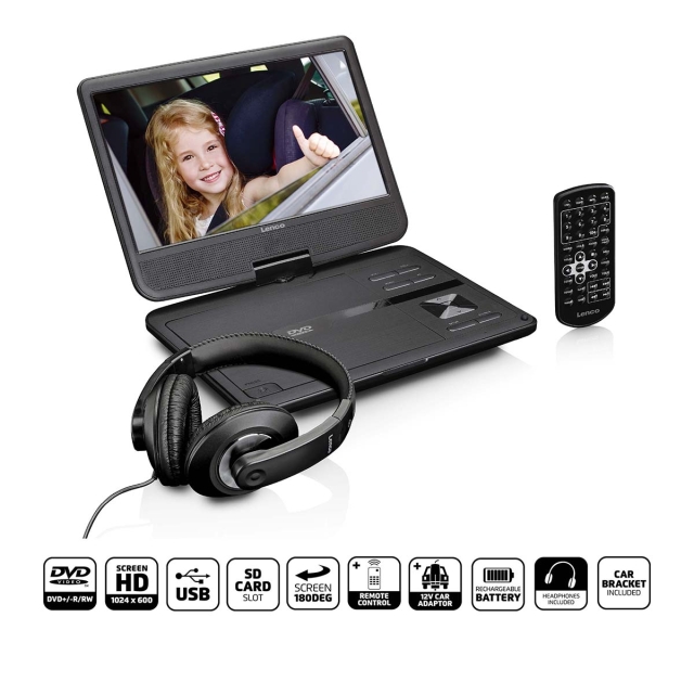 Lenco Draagbare 10" DVD-speler met USB - Koptelefoon-ophangbeugel Zwart