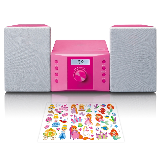 Lenco Micro set met CD FM radio AUX-IN stickers Roze