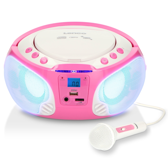 Lenco Draagbare FM Radio CD/MP3/USB Microfoon & Lichteffecten Roze