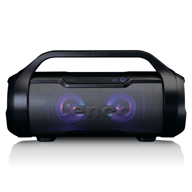 Lenco Spatwaterdichte Bluetooth®-luidspreker met FM-radio, USB, SD en Partyverlichting Zwart