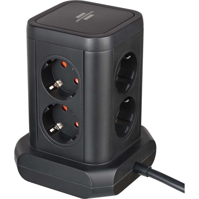 Brennenstuhl Powerstrip-toren met 8 powerstrips in 45°-configuratie (2x USB A & 1x USB C Power Delivery, met 2m kabel, tweepolige schakelaar)