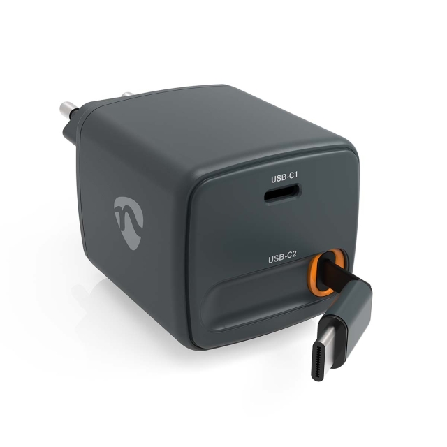 Nedis Oplader | Met intrekbare kabel | 30 W | GaN | PD3.0 30W | 1.5 / 2.0 / 2.5 / 3.0 A | Outputs: 1 | USB-C™ | USB-C™ intrekbare kabel | 0.75 m | Automatische Voltage Selectie | Zwart