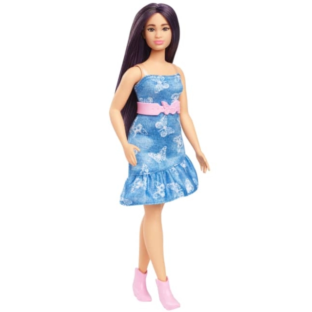Barbie Fashionista-pop,  Denim vlinderjurk (HyT89)