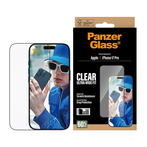 PanzerGlass - Schermbeschermer iPhone 17 Pro - Ultra-brede pasvorm met EasyAligner