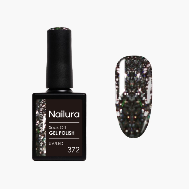 Nailura Gel Polish 372 - Black Silver Glitter - 10 ml