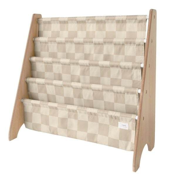 3 Sprouts Boekenkast, dambordpatroon - Beige - 61 cm x 62 cm x 25 cm