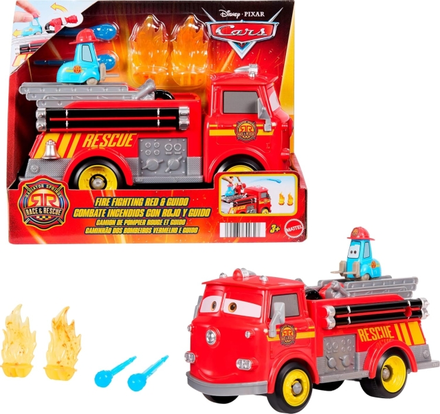 Disney Cars - Radiator Springs Race & Rescue Brandweerwagen Rood & Guido Speelset (JFL54)
