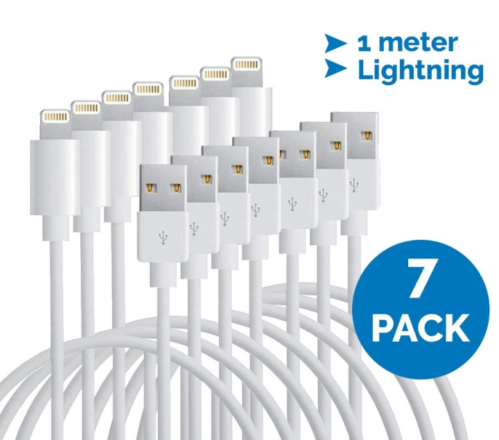 Lightning-kabel till iPhone & iPad, 1 meter, vit, 7-pack in de groep SMARTPHONE & TABLETS / Opladers & Kabels / Kabels / Kabels Lightning bij TP E-commerce Nordic AB (38-11275PKT)