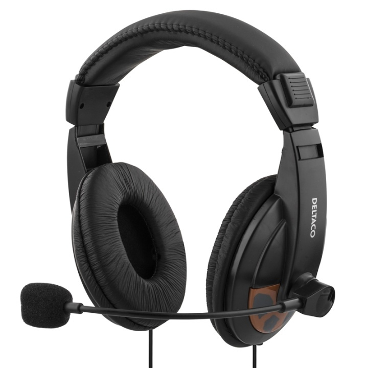 DELTACO Stereo Headset, around ear, volume control, 2x 3,5mm, black in de groep COMPUTERS & RANDAPPARATUUR / Computeraccessoires / Koptelefoon bij TP E-commerce Nordic AB (38-1258)