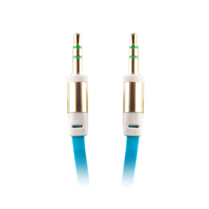 Platte en knoopvrije AUX-kabel, 3,5 mm, male-male, 1m, blauw in de groep HOME ELECTRONICS / Kabels & Adapters / Audio Analoog / 3.5 mm bij TP E-commerce Nordic AB (38-13478)