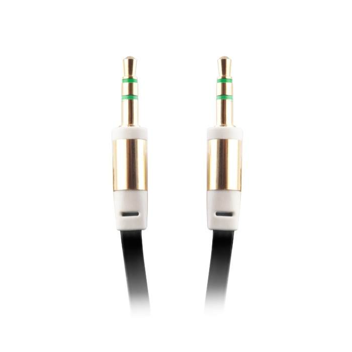 Platte en knoopvrije AUX-kabel 3,5 mm - 1m, zwart (Ha-Ha) in de groep HOME ELECTRONICS / Kabels & Adapters / Audio Analoog / 3.5 mm bij TP E-commerce Nordic AB (38-13993)