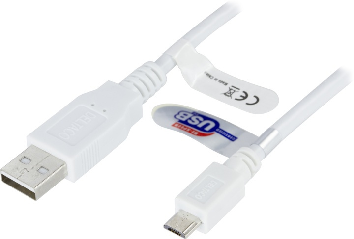 DELTACO USB 2.0 typ A till Micro-B USB, 5-pin, 3m, vit in de groep SMARTPHONE & TABLETS / Opladers & Kabels / Kabels / Kabels microUSB bij TP E-commerce Nordic AB (38-14066)