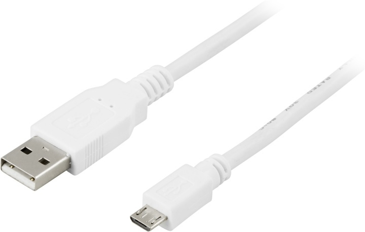 DELTACO USB 2.0 typ A till Micro-B USB, 5-pin, vit, 2m in de groep SMARTPHONE & TABLETS / Opladers & Kabels / Kabels / Kabels microUSB bij TP E-commerce Nordic AB (38-1572)