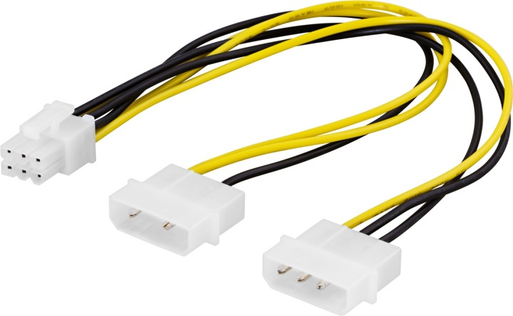 DELTACO adapterkabel 2x4-pin till 6-pin PCI-Express, 25cm in de groep COMPUTERS & RANDAPPARATUUR / Computerkabels / Interne / Stroomkabels & Adapters bij TP E-commerce Nordic AB (38-16255)