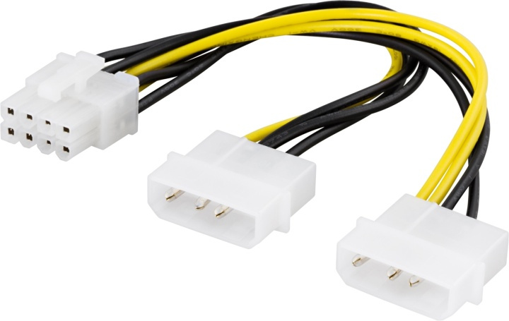 DELTACO adapterkabel, 2xMolex 4-pin till 8-pin PCI-Express, 30 cm in de groep COMPUTERS & RANDAPPARATUUR / Computerkabels / Interne / Stroomkabels & Adapters bij TP E-commerce Nordic AB (38-16261)