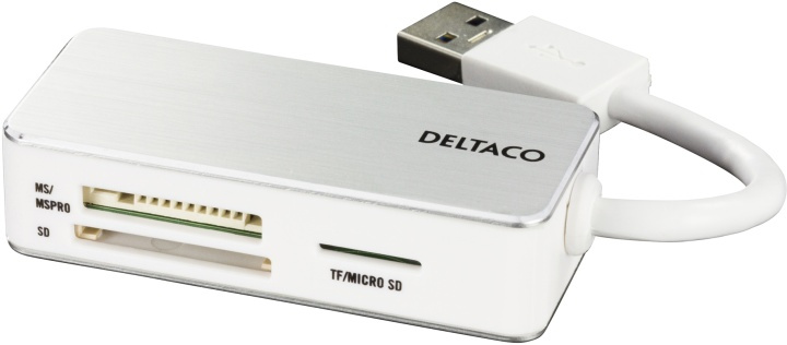 DELTACO USB 3.0 minneskortläsare, 3 fack, vit/silver in de groep HOME ELECTRONICS / Opslagmedia / Geheugenkaartlezer bij TP E-commerce Nordic AB (38-16550)