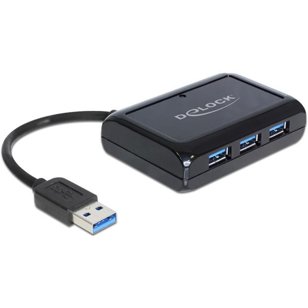 DeLOCK USB 3.0 Hub + Gigabit LAN, 3-port USB 3.0 hubb med Ethernet, sv in de groep COMPUTERS & RANDAPPARATUUR / Computeraccessoires / USB-hubs bij TP E-commerce Nordic AB (38-16598)