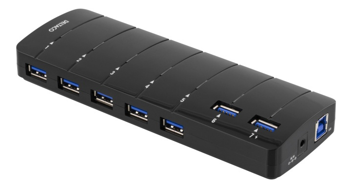 DELTACO USB 3.0 hubb, 7xTyp A ho, nätadapter, svart in de groep COMPUTERS & RANDAPPARATUUR / Computeraccessoires / USB-hubs bij TP E-commerce Nordic AB (38-16620)